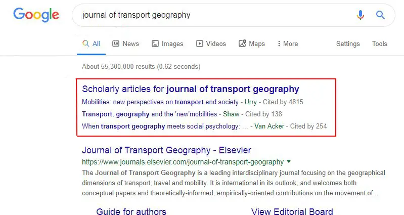 online journal search result